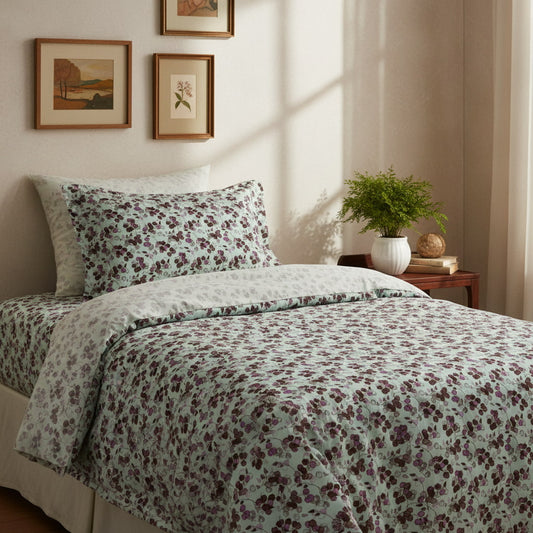 Wine Colour Floral Print Single Bedsheet