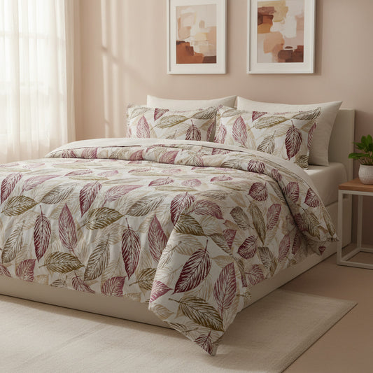Multi Colour Big Leaf Print Queen Size Bedsheet