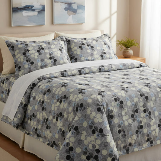 Blue Floral With Geometric Elements Queen Size Bedsheet
