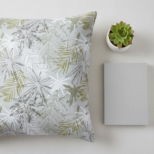Beige Leaf Print On Grey 180TC King Size Bedsheet