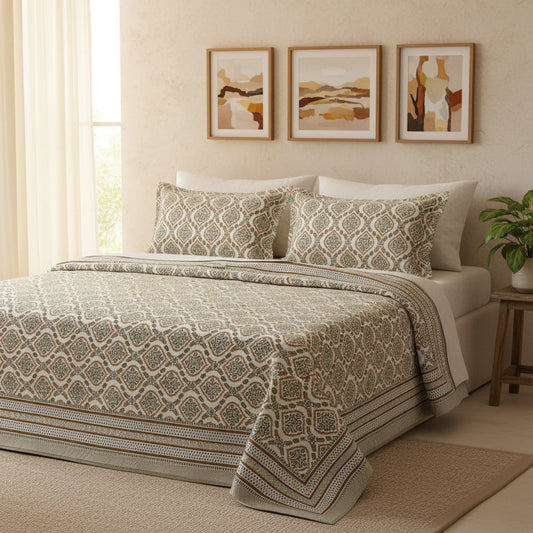 Orange Hand Block Print King Size Bedsheet