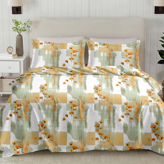 Yellow Floral Print 210TC White King Size Bedsheet