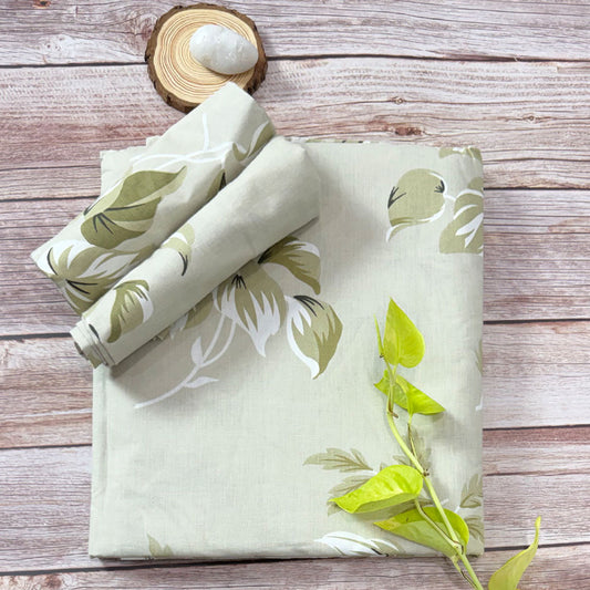 Beige leaf Print 180 TC King Size Bedsheet