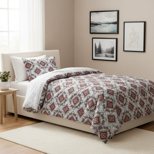 Geometric Print On White Single Bedsheet