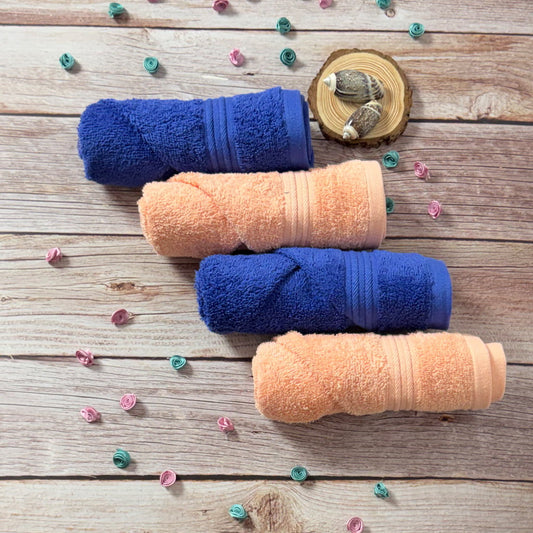 Peach And Royal Blue Hand Towel Combo
