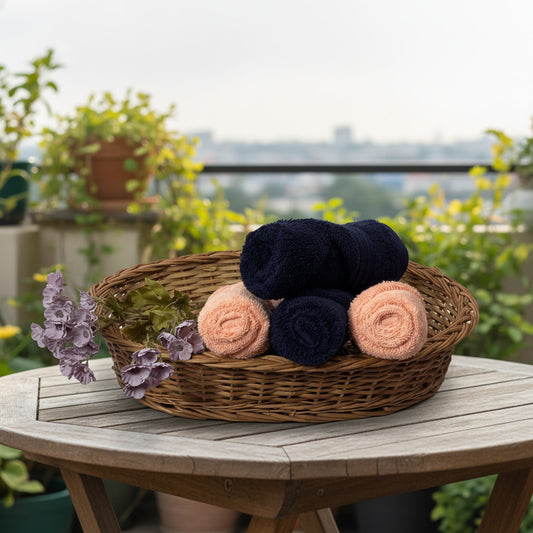 Peach And Navy Blue Hand Towel Combo