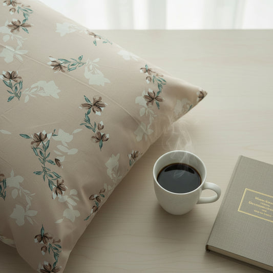Beige Floral Queen Size Bedsheet