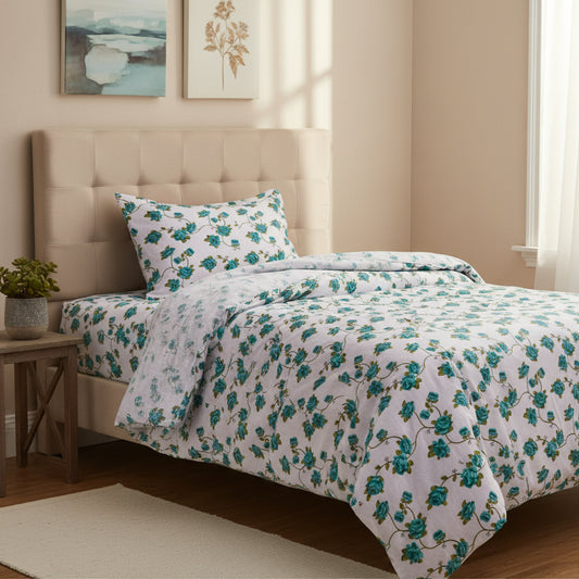 Blue Rose Print Single Bedsheet