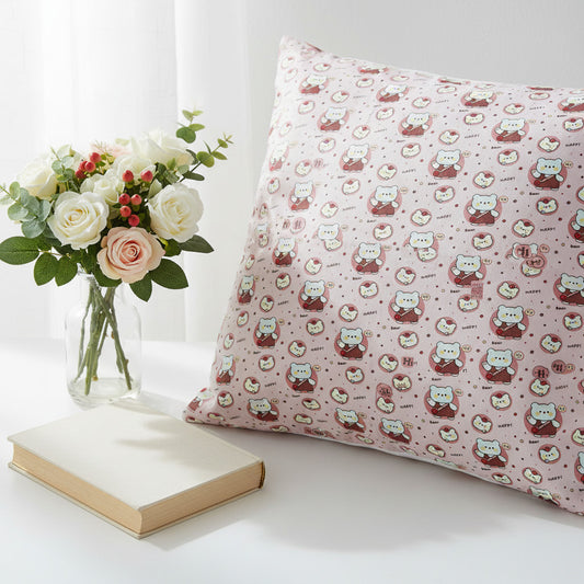 Teddy Bear Print On Pink Single Bedsheet