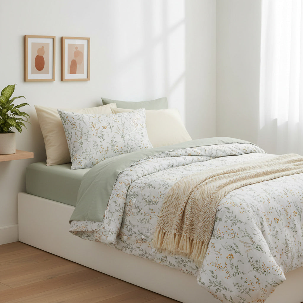Small Orange Flower Print 200TC Single Bedsheet