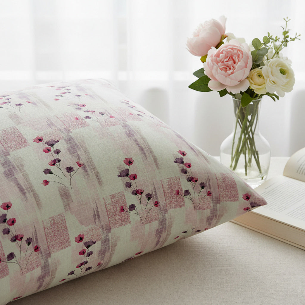 Pink Floral Print On White Single Bedsheet