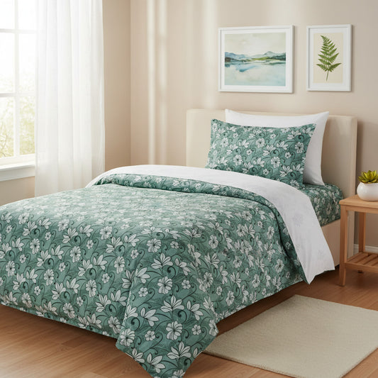 Floral Print On Green Single Bedsheet