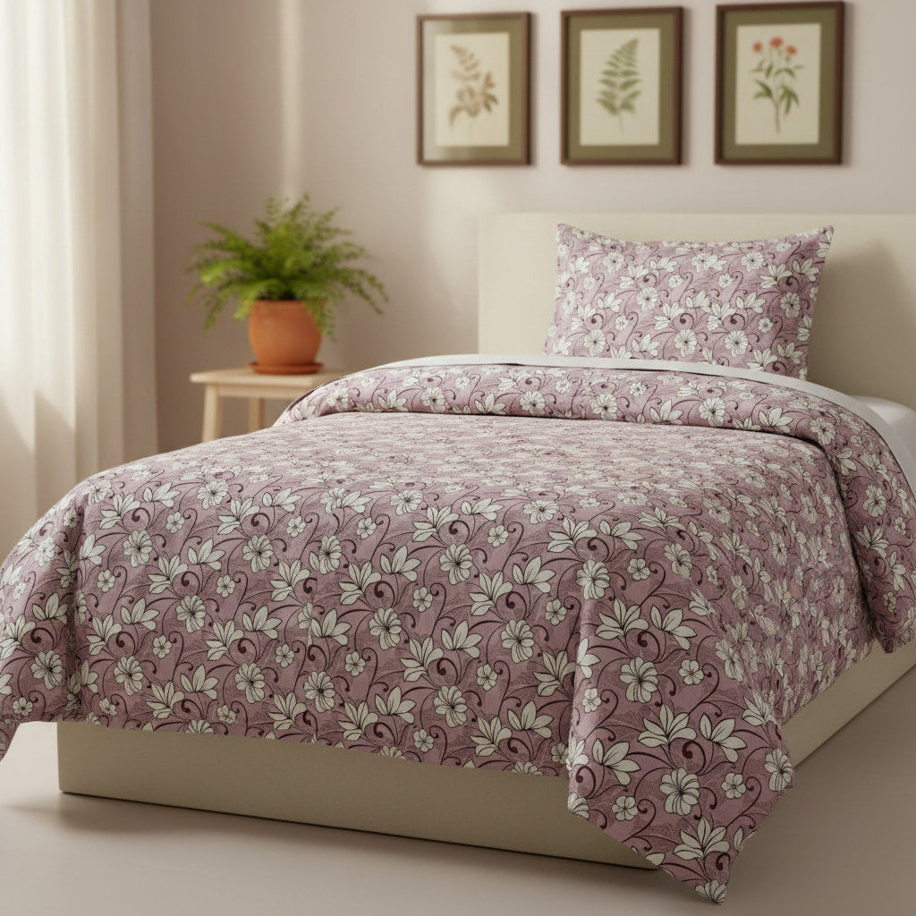 Floral Print On Lavender Single Bedsheet