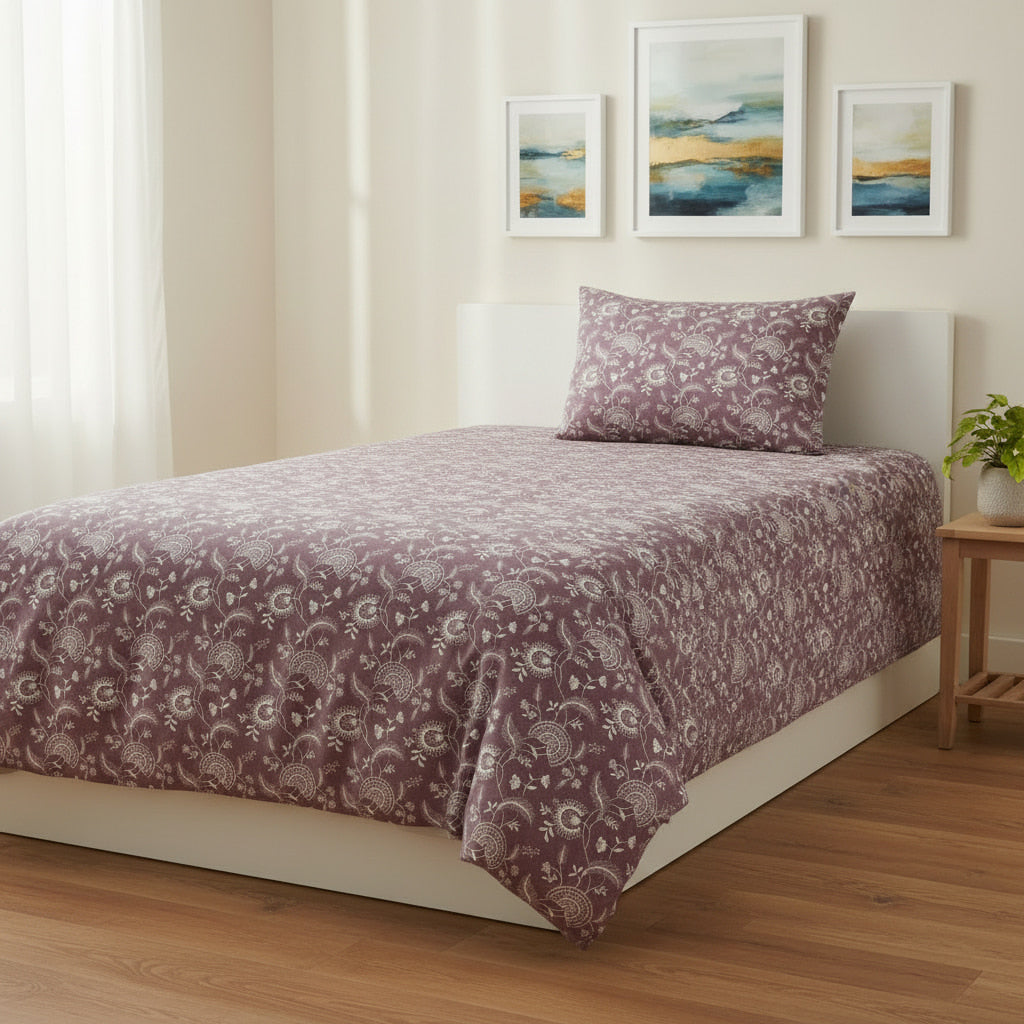 Floral Print On Lavender Single Bedsheet
