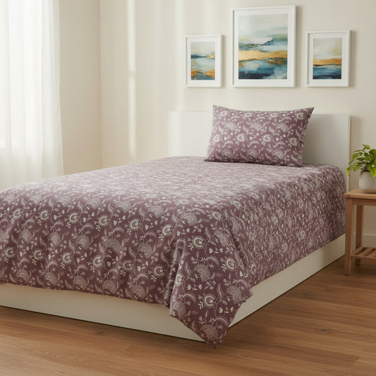 Floral Print On Lavender Single Bedsheet