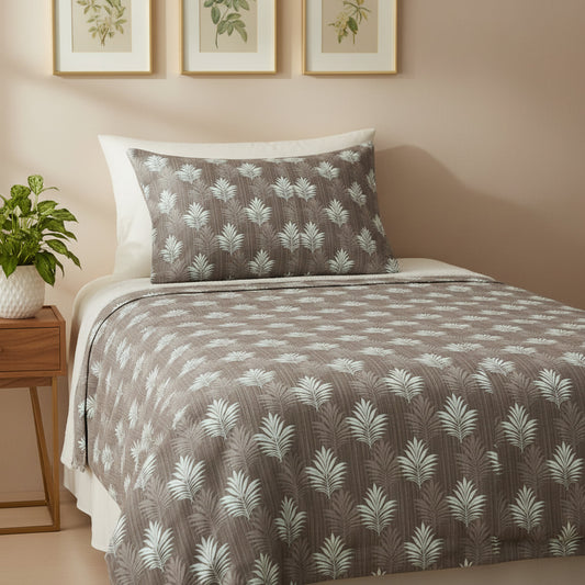 Leaf Print On Brown Single Bedsheet