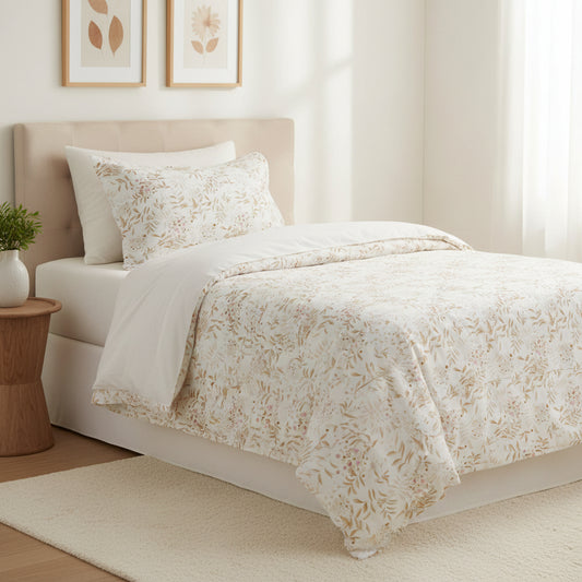Brown Leaf Print 200TC Single Bedsheet