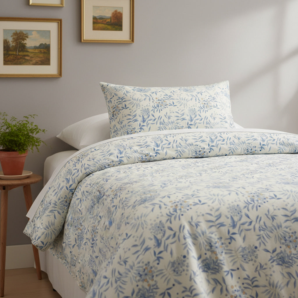 Blue Leaf Print 200TC Single Bedsheet