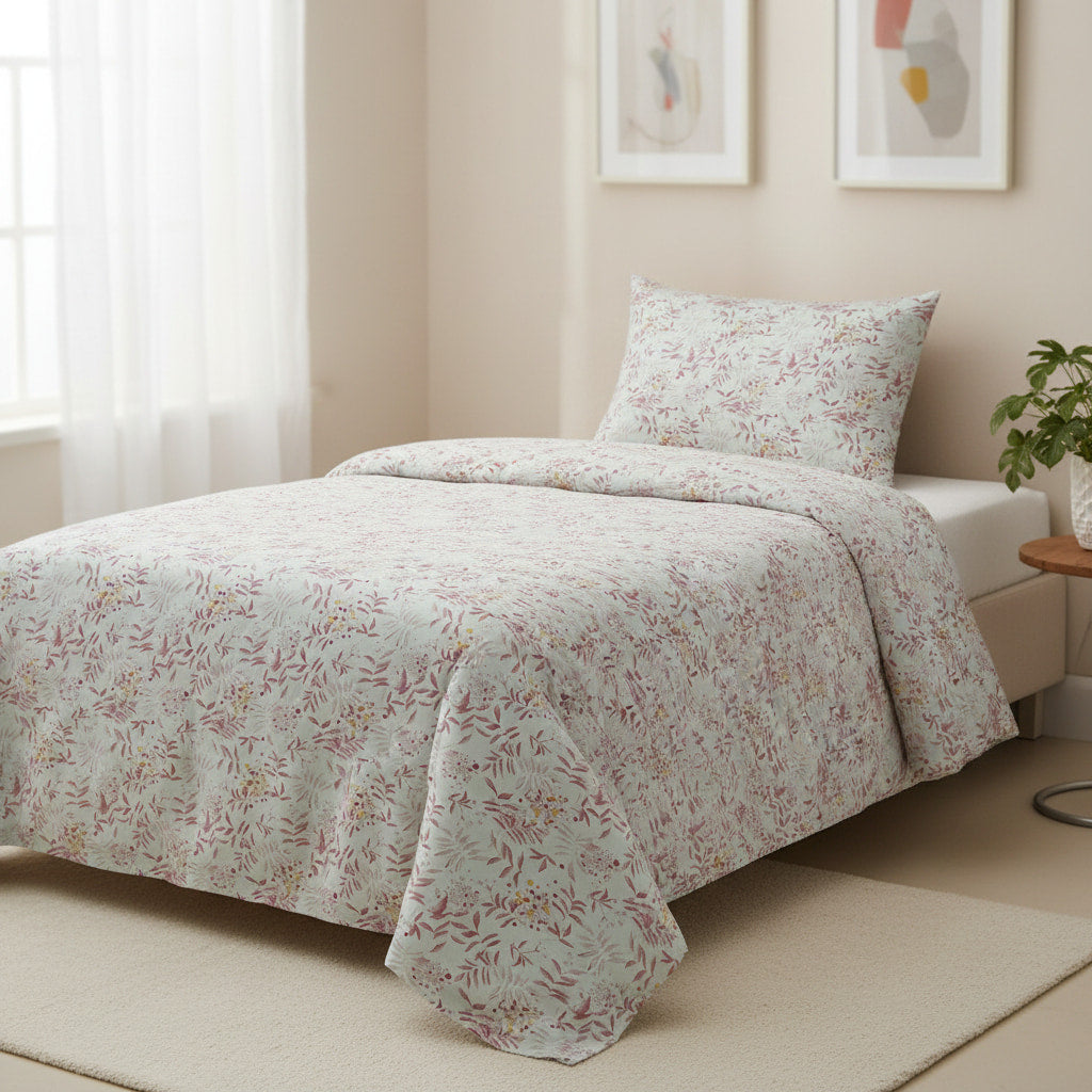 Lavender Leaf Print 200TC Single Bedsheet