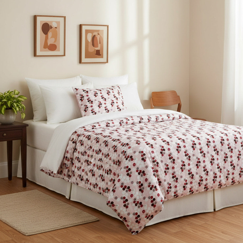Leaf Print Pink Single Bedsheet