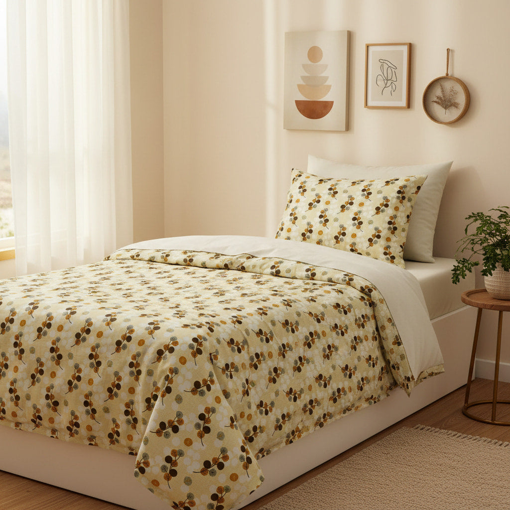Leaf Print Beige Single Bedsheet