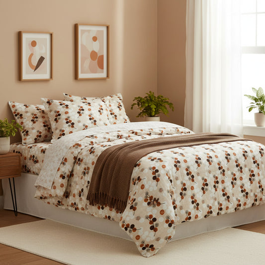 Leaf Print Peach Single Bedsheet