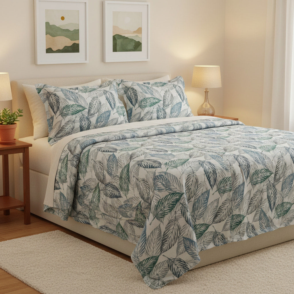 Big Leaf Print Queen Size Bedsheet