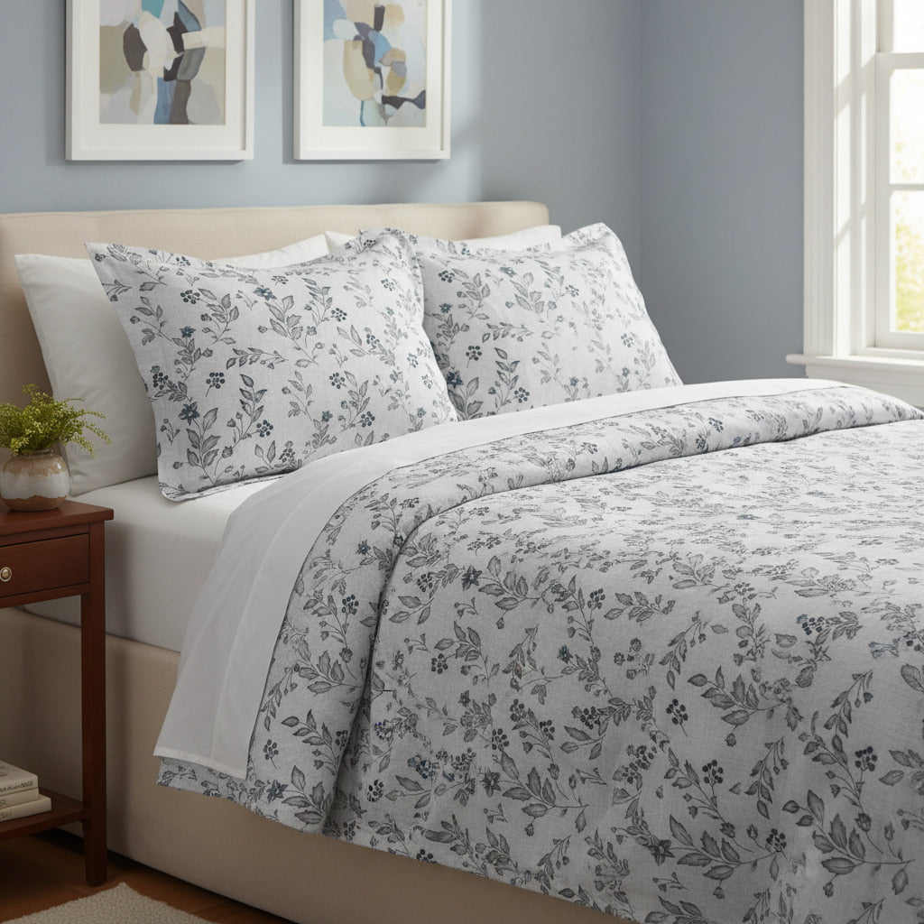 Small Floral blue Print Queen Size Bedsheet