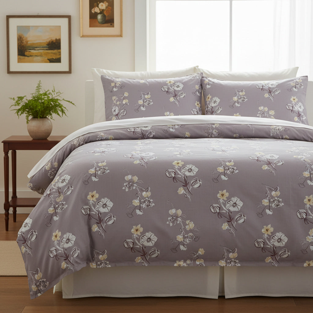 Lavender Floral Queen Size Bedsheet