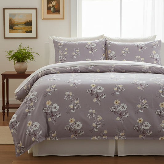 Lavender Floral Queen Size Bedsheet