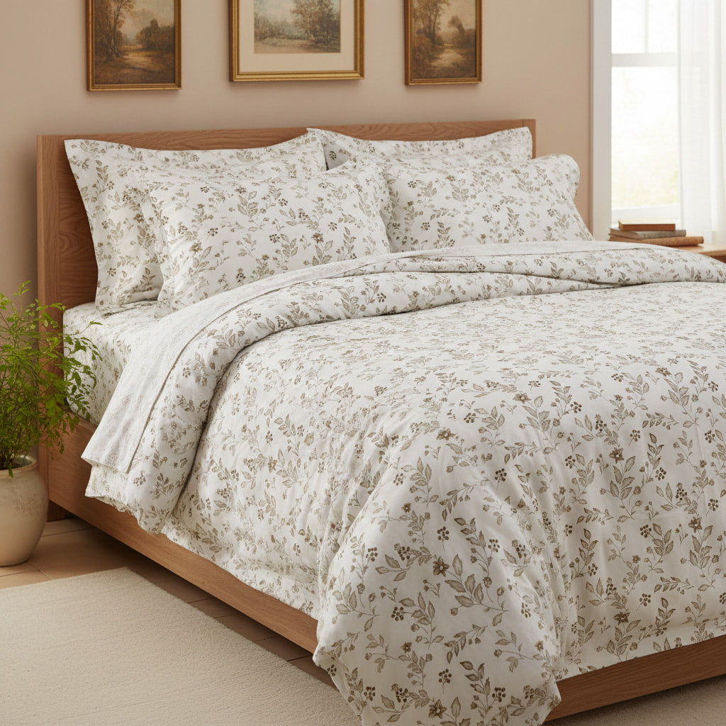 Small Floral Brown Print Queen Size Bedsheet