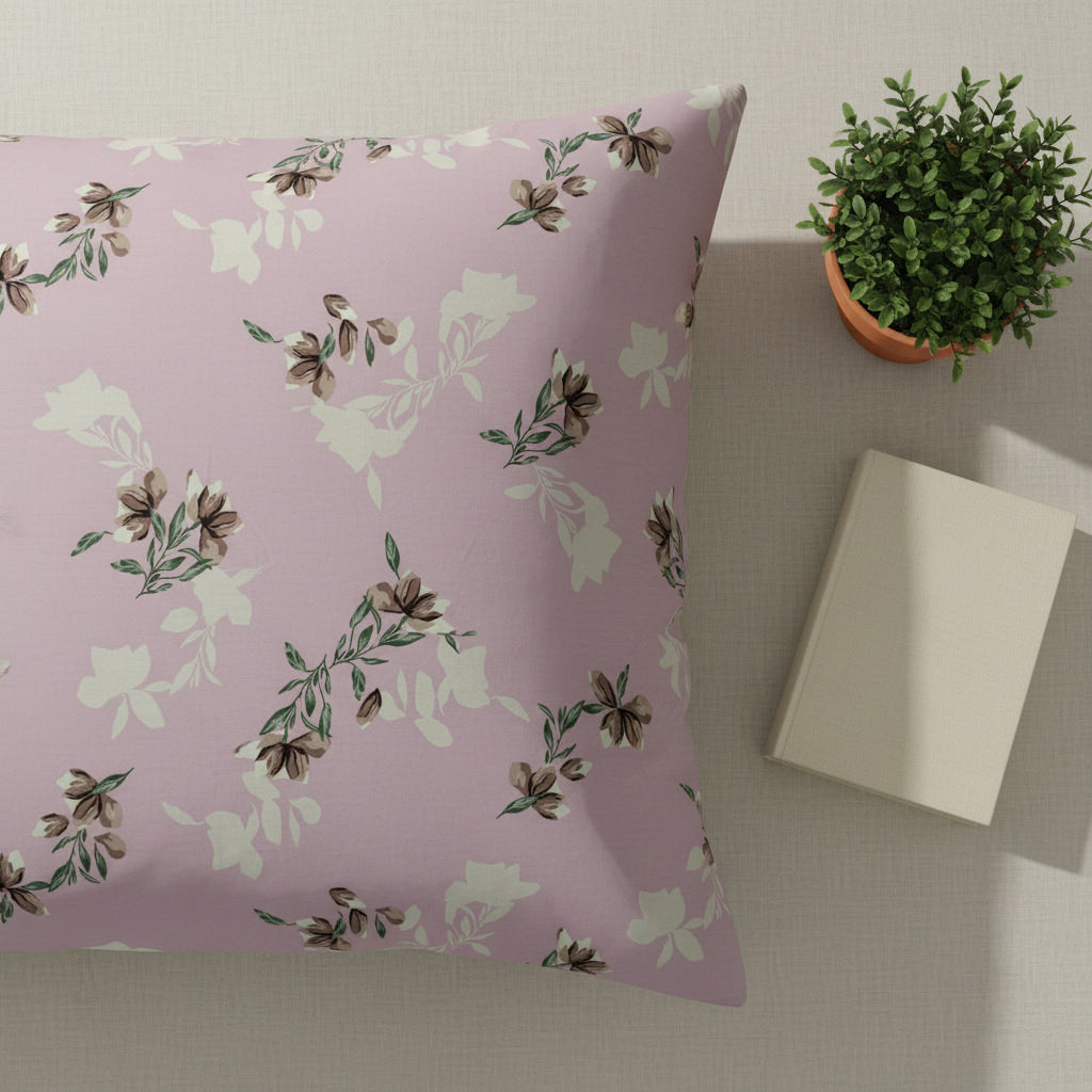 Pink Floral Print Queen Size Bedsheet
