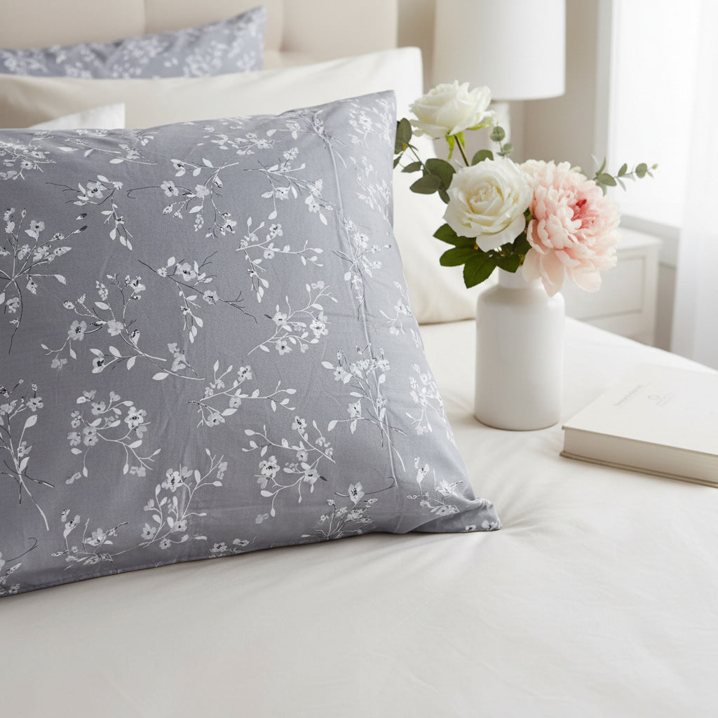 Floral Print 210TC Grey King Size Bedsheet