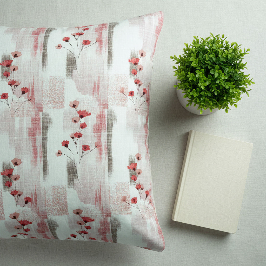 Pink Floral Print 210TC White King Size Bedsheet