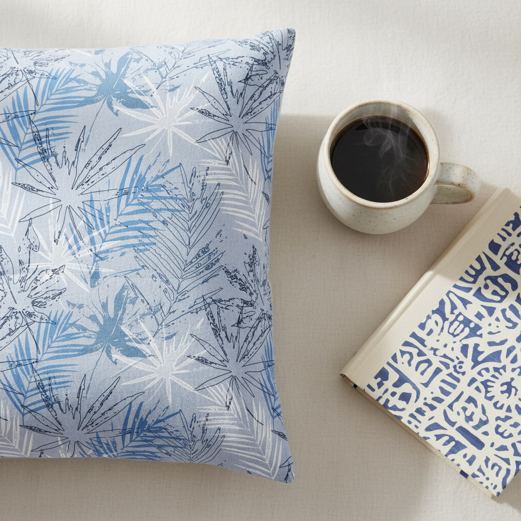 Blue Leaf Print On Grey 180TC King Size Bedsheet