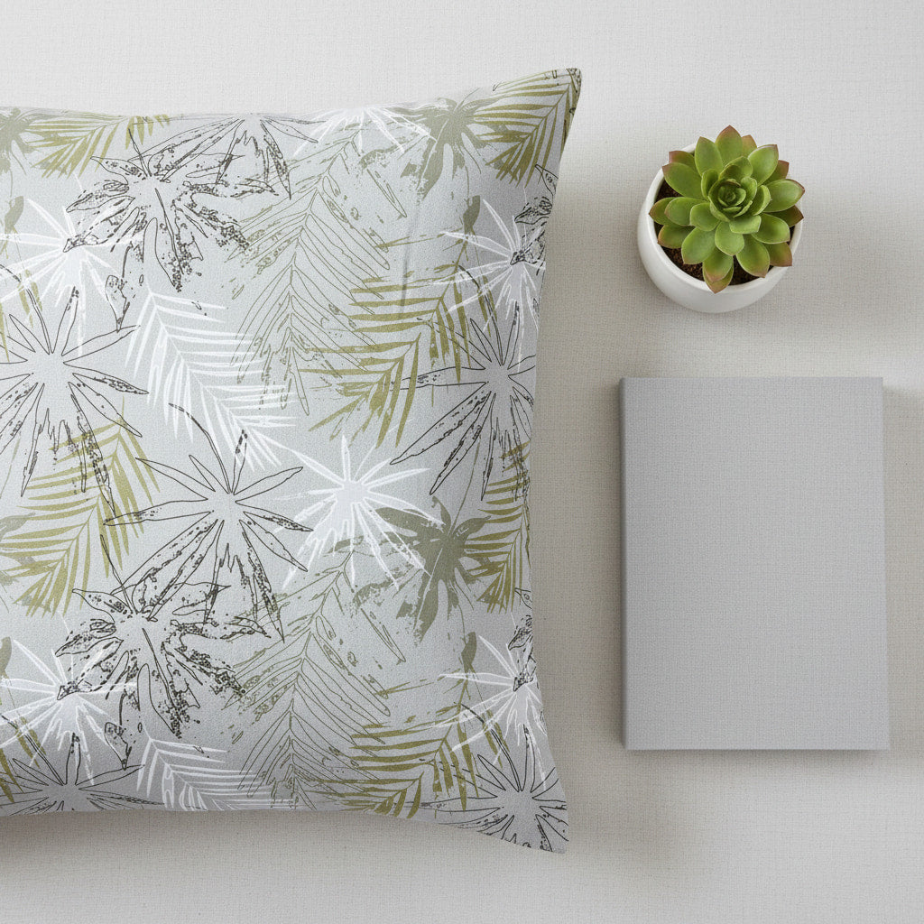 Beige Leaf Print On Grey 180TC King Size Bedsheet