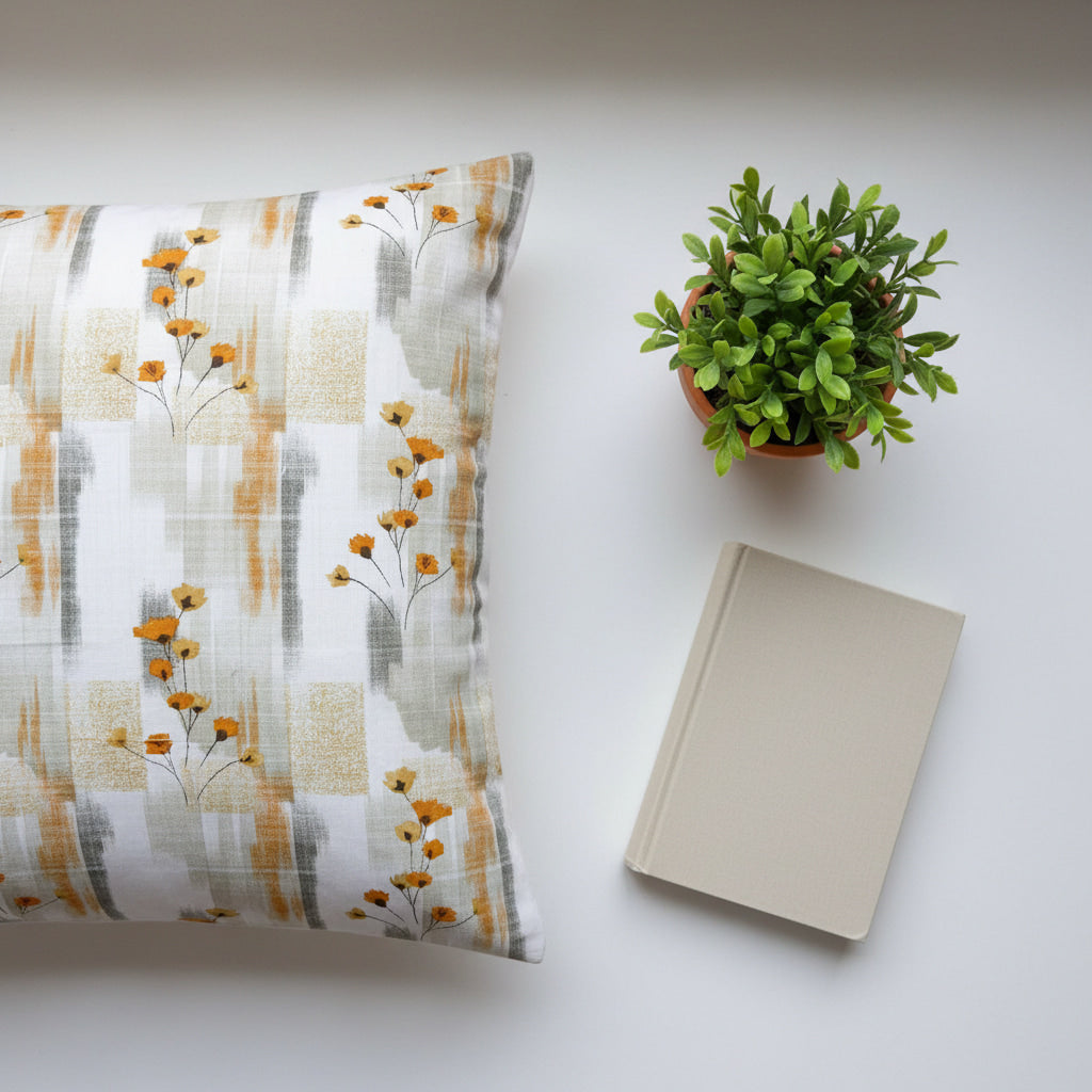 Yellow Floral Print 210TC White King Size Bedsheet