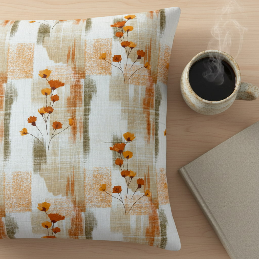 Orange Floral Print 210TC White King Size Bedsheet
