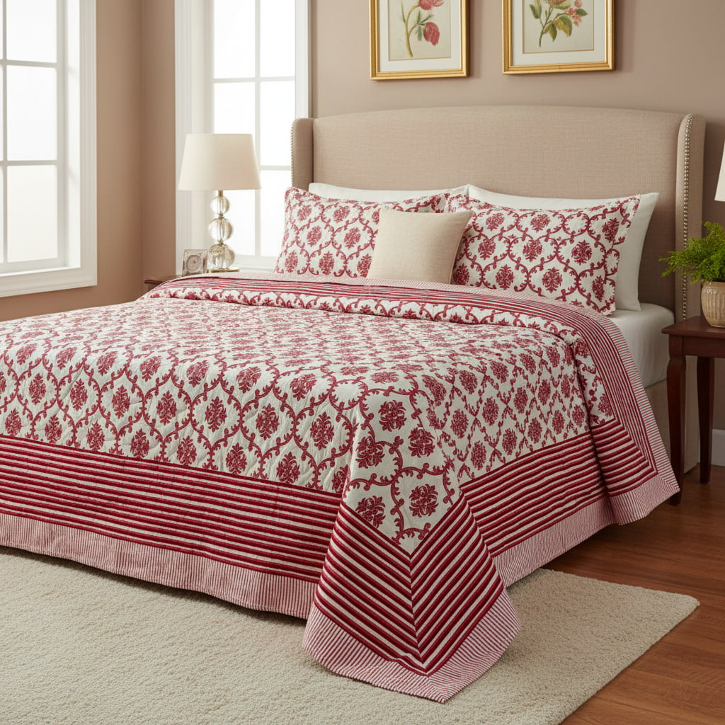 Red Geometric Print Jaipur King Size Bedsheet
