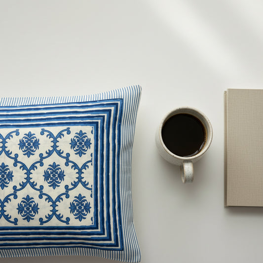 Blue Hand Block Print  King Size Bedsheet