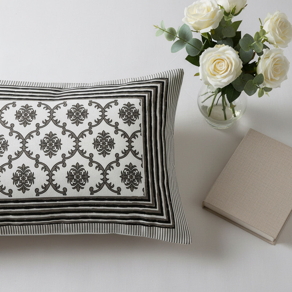 Grey Hand Block Print  King Size Bedsheet