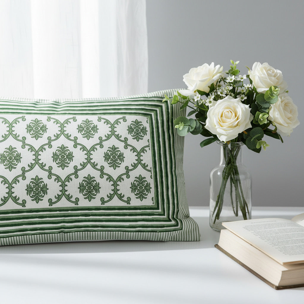 Green Hand Block Print  King Size Bedsheet
