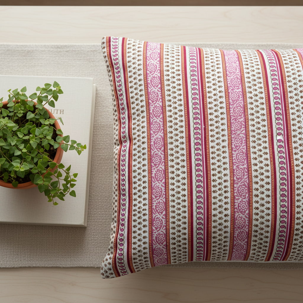 Pink Hand Block Print  King Size Bedsheet