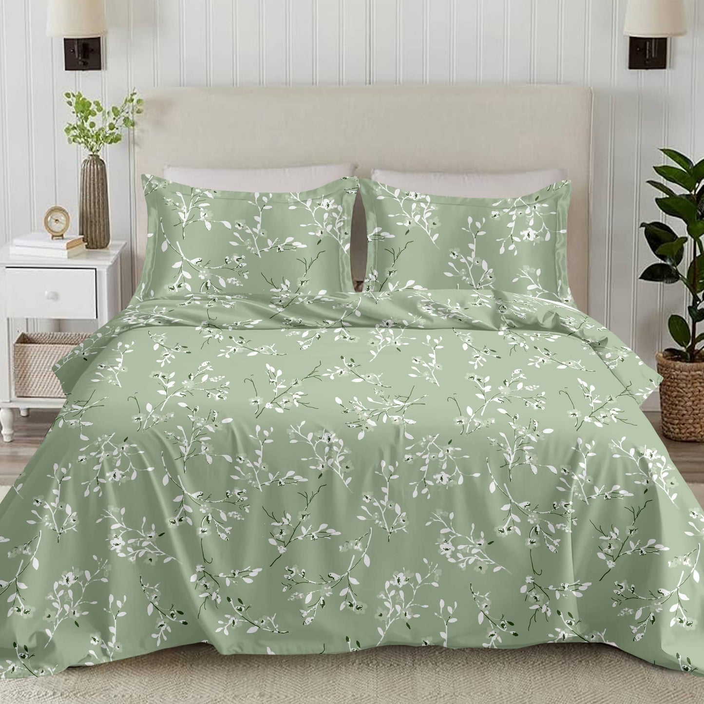Floral Print 210TC Green King Size Bedsheet