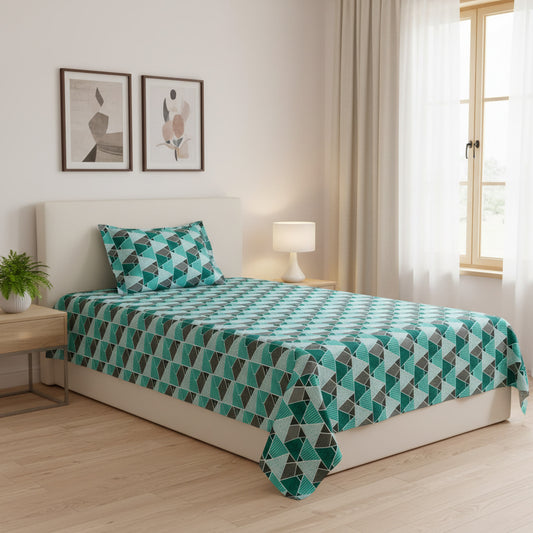 Green Geometric Print Single Bedsheet
