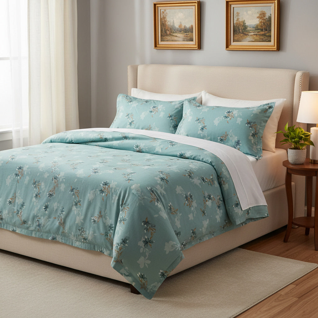 Blue Floral Queen Size Bedsheet