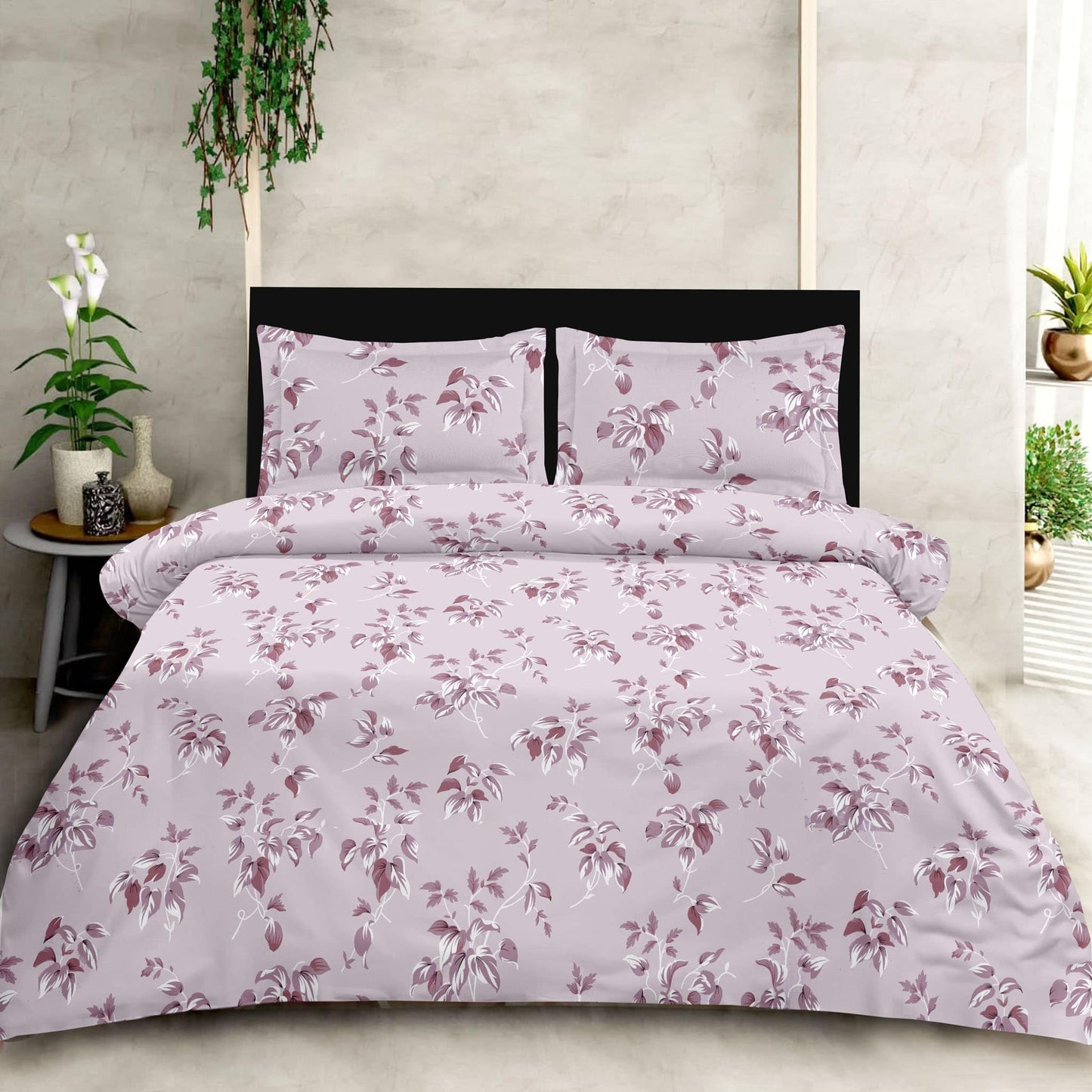 Lavender leaf Print 180 TC King Size Bedsheet