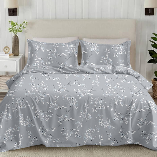 Floral Print 210TC Grey King Size Bedsheet