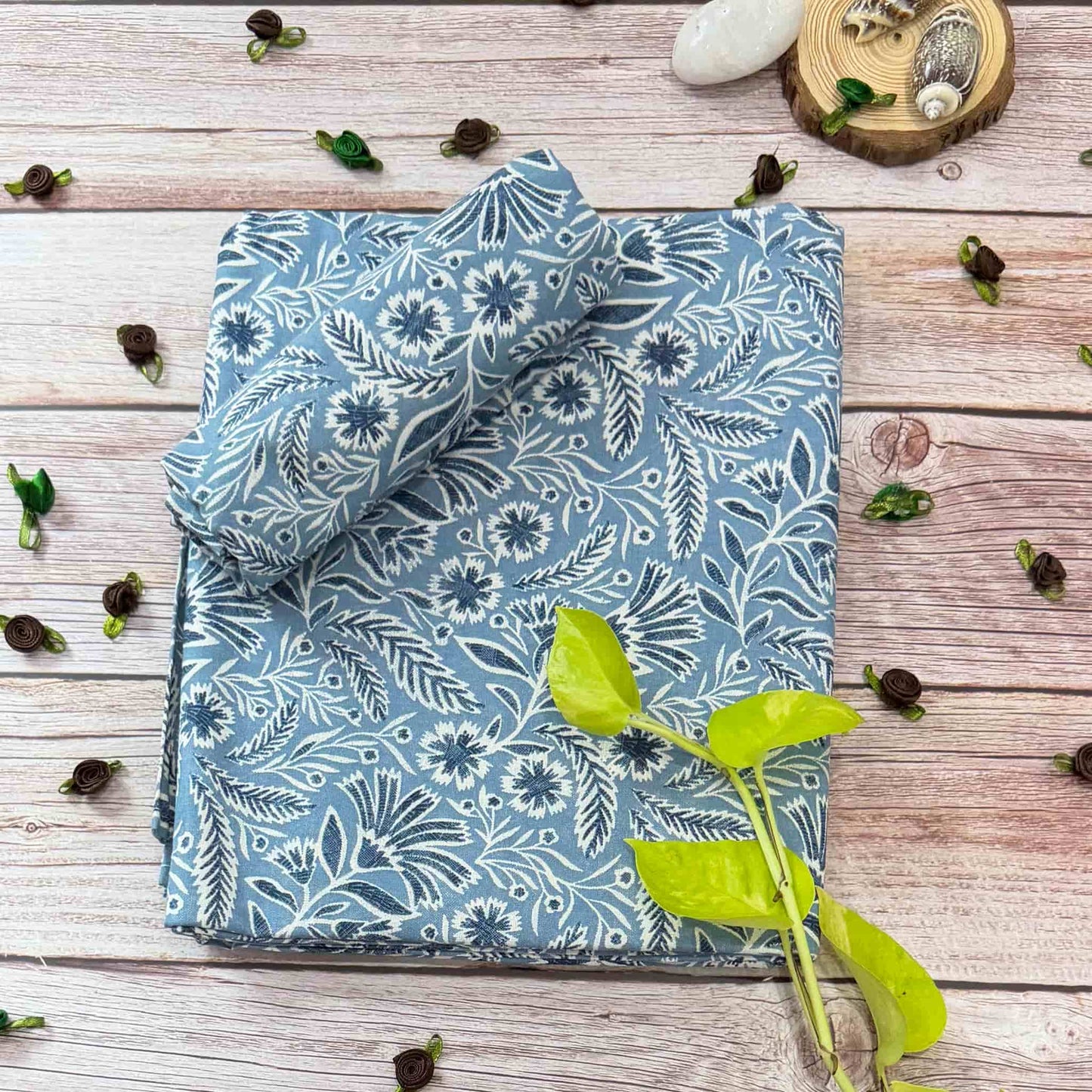 Small Floral Print On Blue Single Bedsheet