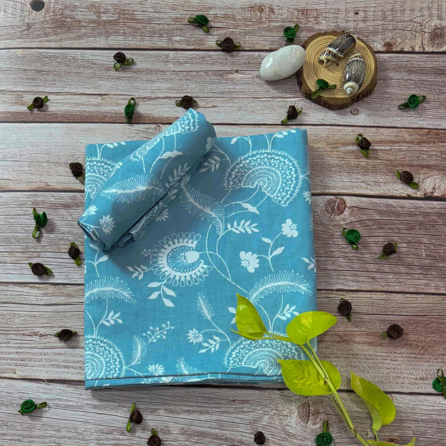 Floral Print On Blue Single Bedsheet